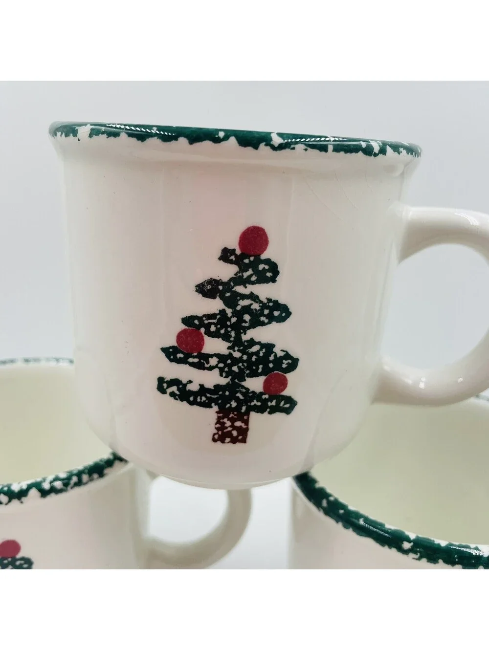 FURIO Christmas Tree Spongeware 1980s Holiday Coffee Mug Made In ITALY 3pc Set